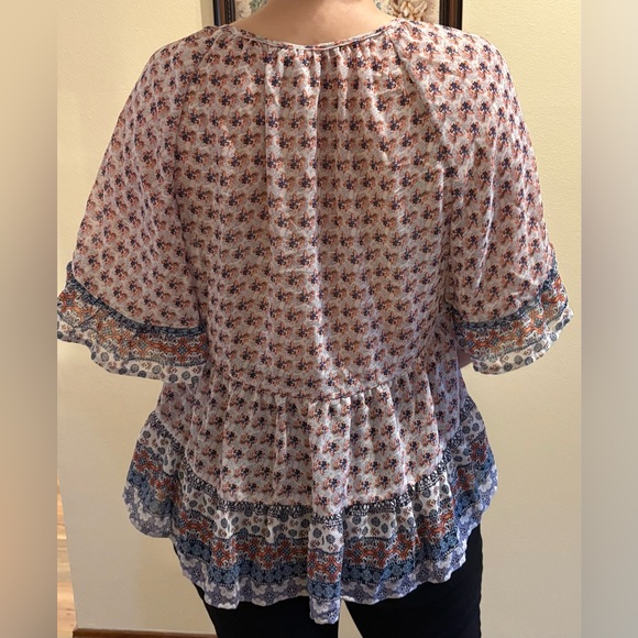 Knox Rose Floral Peasant Blouse - Red, Blue, White - Picture 2 of 4